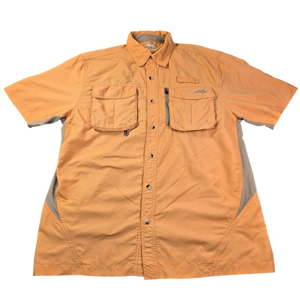 Natural Gear Men's Short Sleeve Fishing Shirt Orange Ventilated Utility Size Med